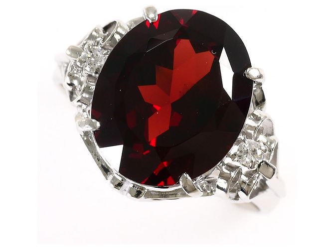 Autre Marque Anel de platina PT900 com granada e diamante