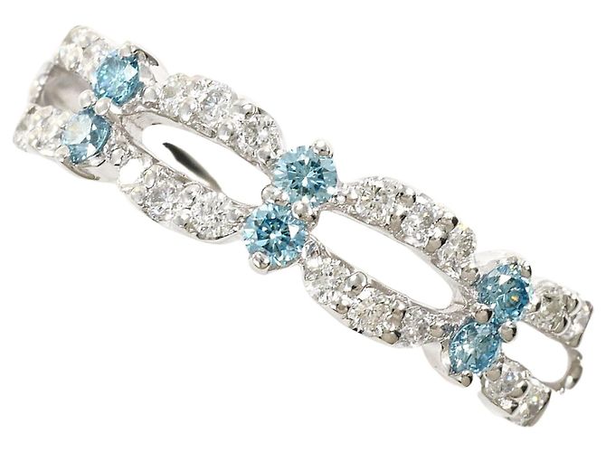 Autre Marque Platin-Ehering mit blauen Diamanten