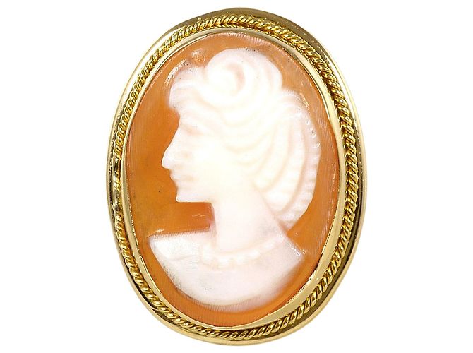Autre Marque Pendiente de clip en oro amarillo de 18K con camafeo de concha Dorado