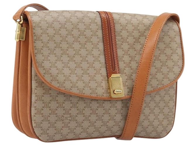Céline Celine Vintage Macadam Canvas and Leather Beige