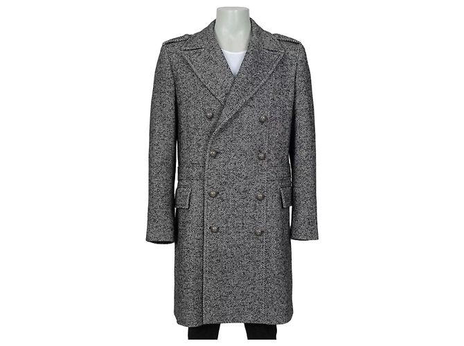 Balmain Men's Wool Blend Printed Overcoat Long Coat IT 56 3XL Pre-owned