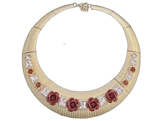 Collana Girocollo Dolce & Gabbana Rose e Cristalli Rosso D'oro