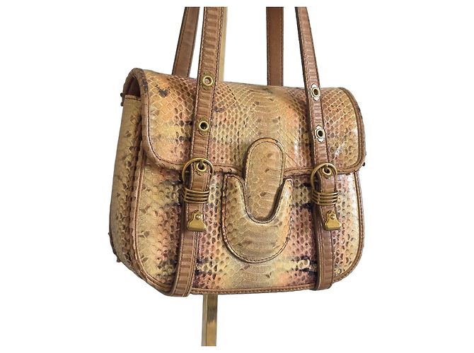 Bottega Veneta Multicolored Python Leather Handbag Brown Multiple colors