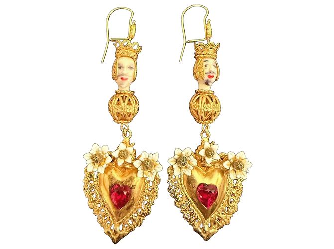 Orecchini pendenti Dolce & Gabbana Devotion Cuore Sacro Rosso D'oro
