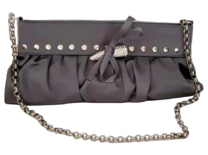 Emanuel Ungaro Satin-Clutch Grau mit Strass