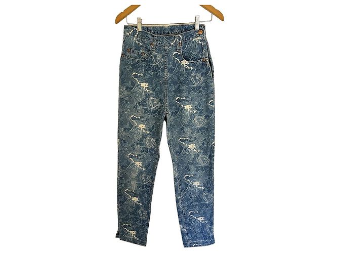 Kenzo Hokusai Wave Printed Jeans White Blue