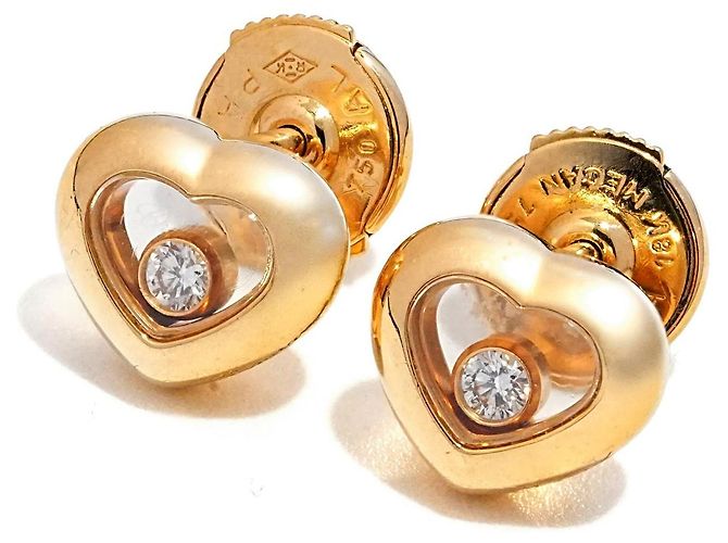 Chopard Happy Diamonds Boucles d'oreilles Puces Or Jaune 750/18K Cœur Diamants Full Set Doré