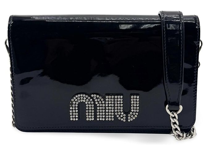 Miu Miu My Logo Chain Patent Nero