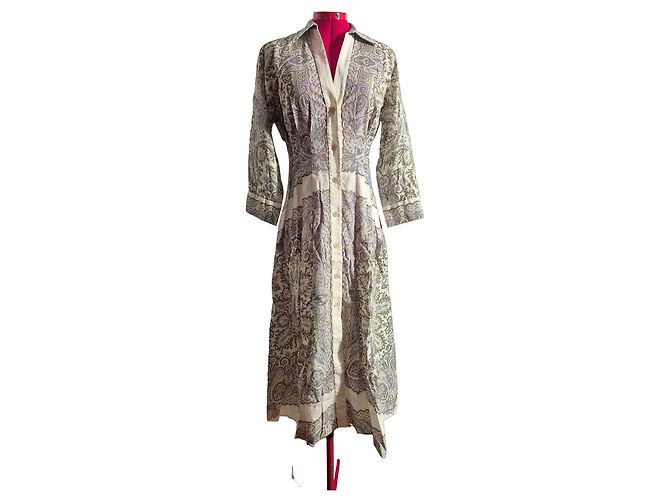 Sandro Vestido largo estampado paisley Blanco Beige Verde Púrpura
