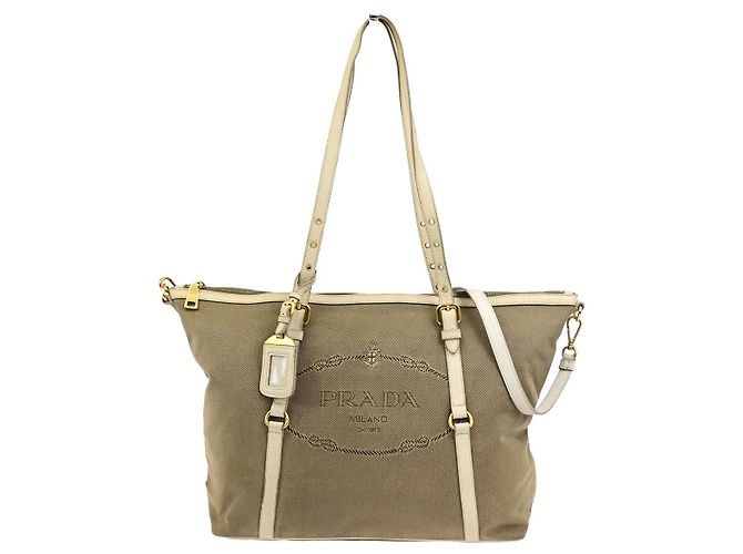 Prada Logo Convertible Shopper Canvas Tall Marrom