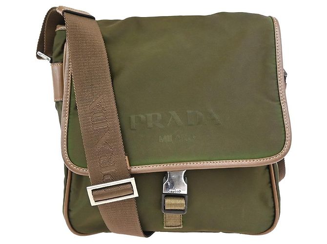 Sac messager en nylon Prada avec boucle logo Kaki