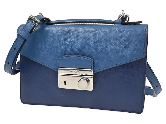 Prada Convertible Sound Top Handle Saffiano Leather Medium Blue
