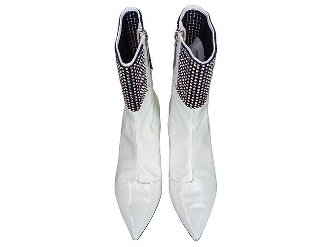 Christopher Kane White Patent Leather Swarovski Crystal Ankle Boots