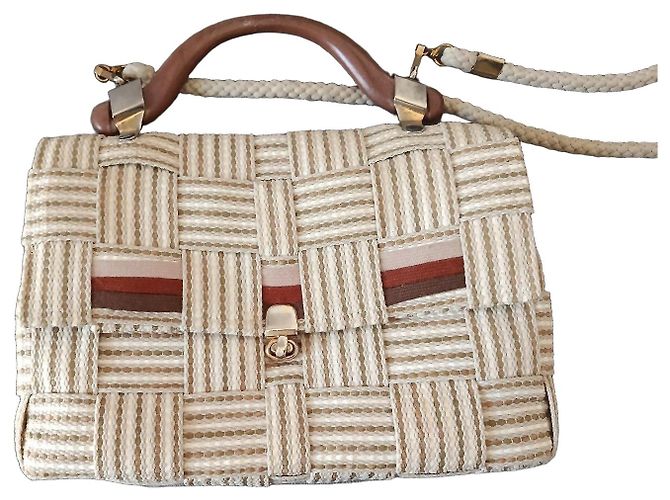 Autre Marque Borsa a mano in corda intrecciata e pelle Marrone Beige Marrone scuro
