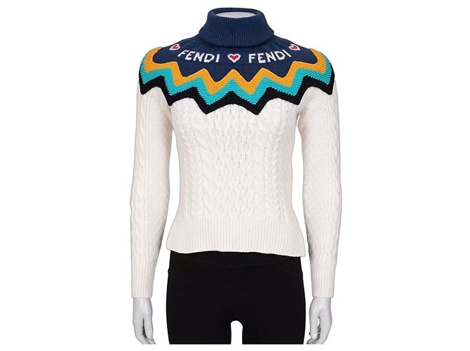 Fendi Rollkragenpullover aus Wolle und Kaschmir, weiß, NWOT Sz.40, gebraucht