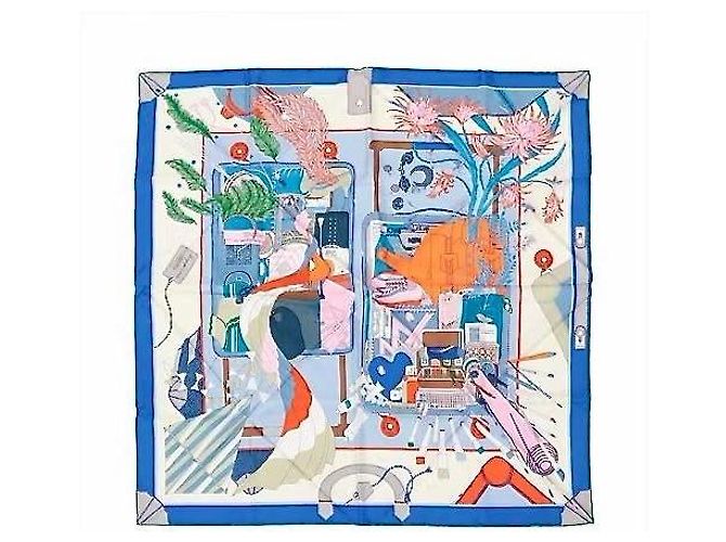 Hermès Carré de seda Bagages à Main 90 cm Multicor