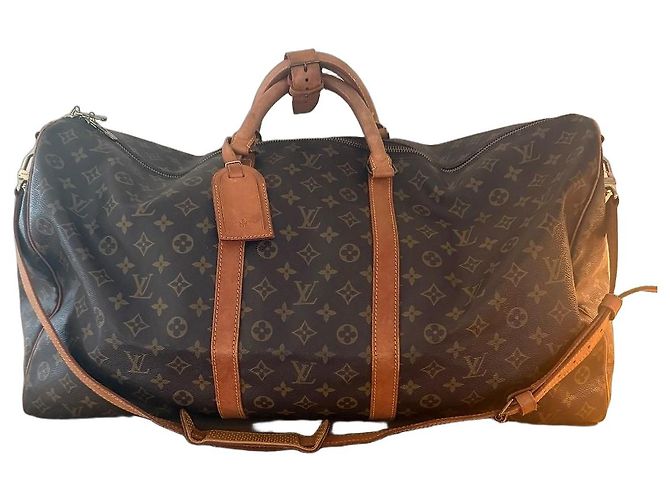 Louis Vuitton Keepall 60 Bandoulière Monogram Canvas Mala de Viagem Marrom Monograma