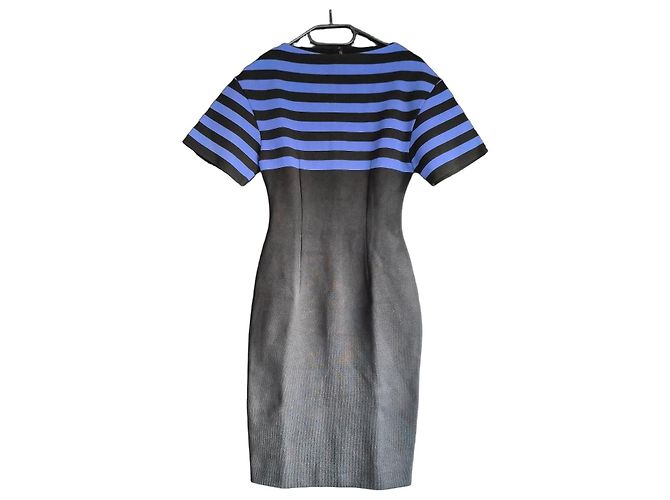 Prada Striped Sheath Dress Black Blue