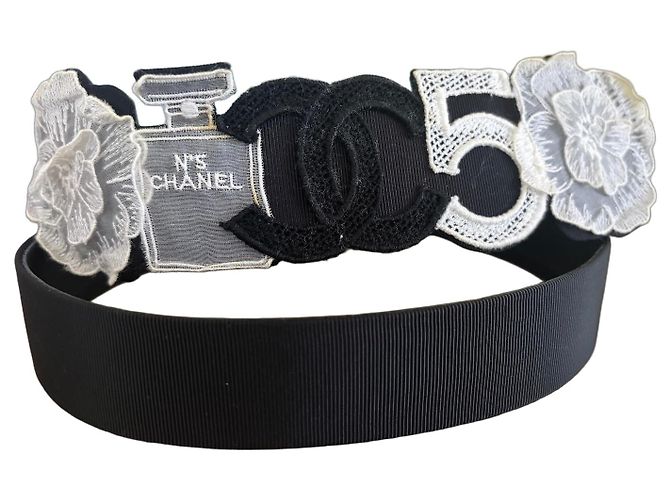 Chanel N°5 Embroidered Grosgrain Belt Spring-Summer 2006 Black White