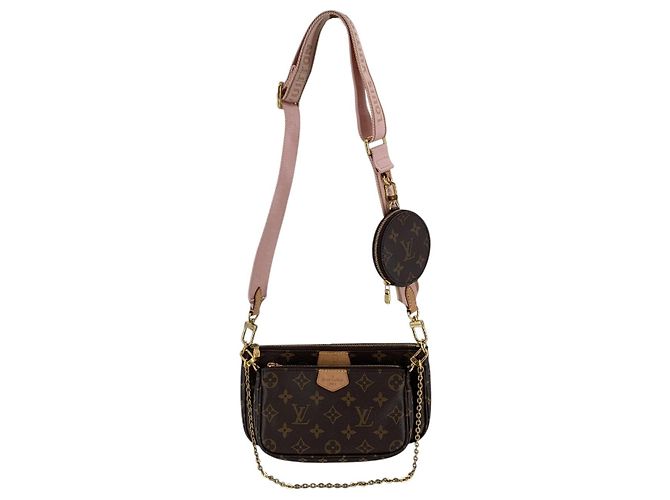 Louis Vuitton Borsa a tracolla Multi Pochette Accessoire in canvas Monogram Rosa Marrone