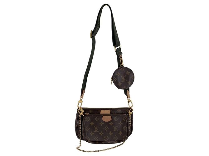 Louis Vuitton Monogram Canvas Multi Pochette Accessoire Green Crossbody Bag Brown