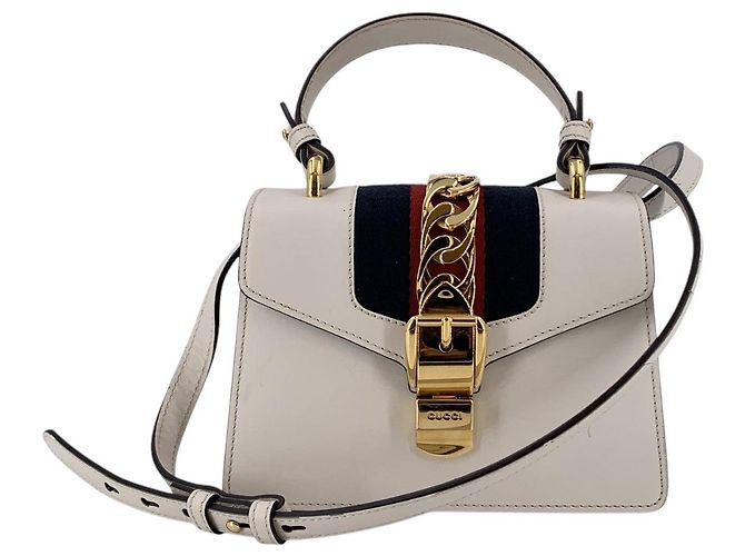 Gucci Mini borsa Sylvie Web in pelle bianca con 2 tracolle Bianco