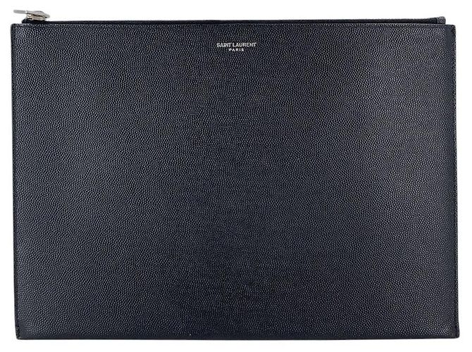Autre Marque Pouch con zip in pelle Grain de Poudre nera Nero