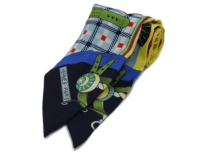 Acessório Lenço de Seda Twilly Hermès Azul Amarelo