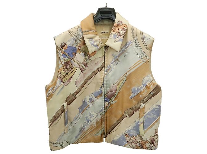 Chaleco de plumón y seda Hermès GRONLAND XL Multicolor Beige