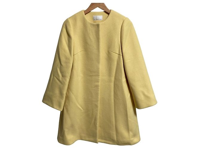 Autre Marque M-Premier Super100’s Wool Collarless Coat Yellow