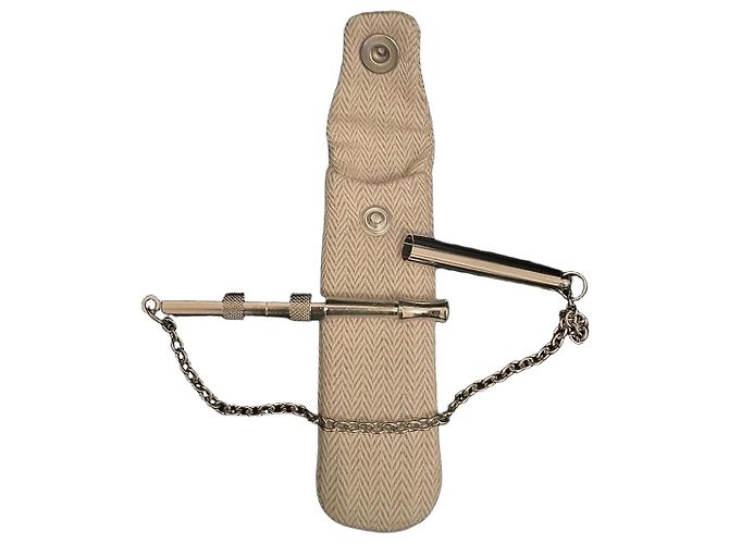 Hermès Animal Whistle with Canvas Case Beige Silver hardware