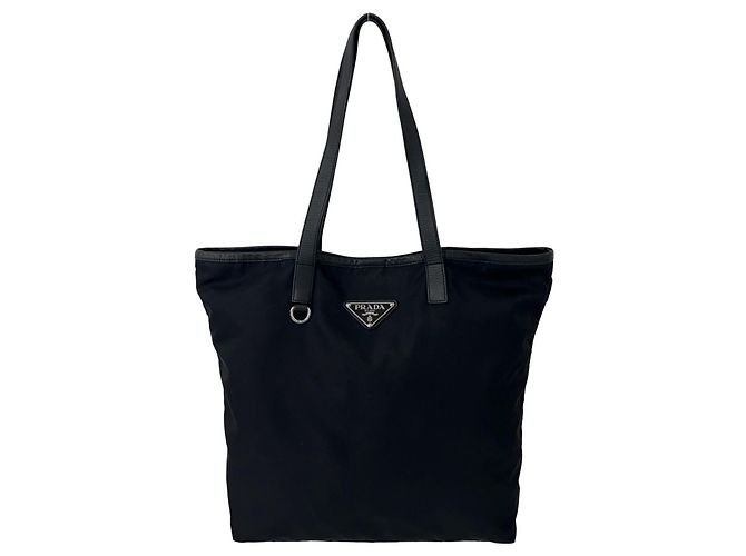 Prada Triangle Logo Hardware Tessuto Pocono Tote Bag Black