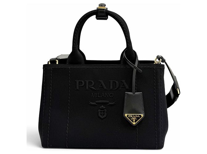 Tote Prada Jardinière Small Cotton Canvas Handbag Black