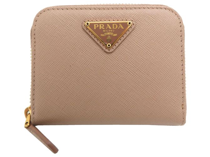 Prada Saffiano Leather Coin Purse Beige