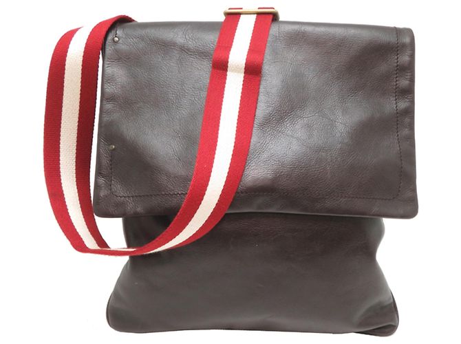 Bolsa Messenger Bally em couro castanho escuro