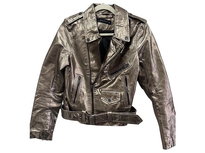 Zara Bikerjacke aus Metallic-Kunstleder Metallisch