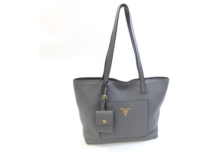 Saco Tote Prada em couro cinza Marrom