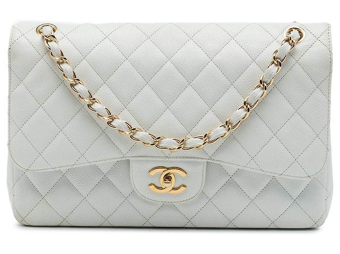 Chanel White Jumbo Classic Caviar Double Flap Blanc