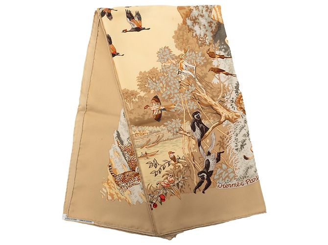 Lenço de seda Hermès Brown Africa 90 Marrom Castanho claro