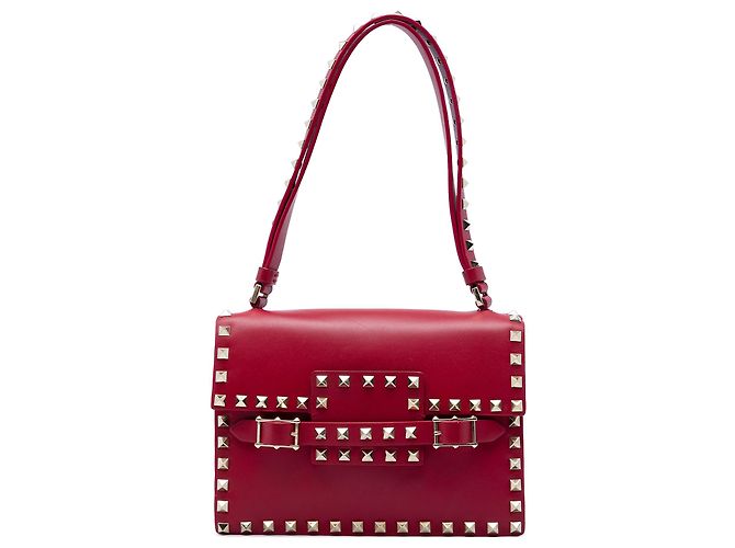 Bolsa de Ombro com Aba Rockstud em Couro Vermelho Valentino