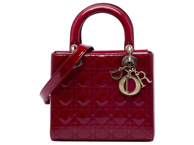 Dior Red Medium Patent Cannage Lady Dior Rosso Bordò
