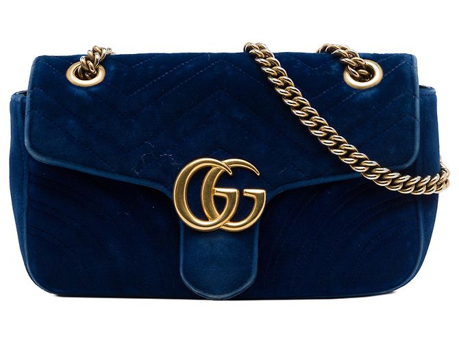 Borsa a tracolla Gucci GG Marmont Matelassé in velluto blu Medium Blu scuro