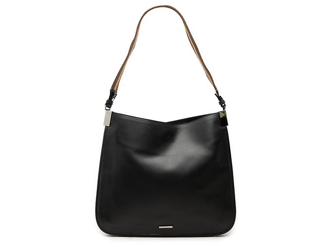 Bolsa de Ombro Gucci em Pele de Bezerro Preta com Web Preto