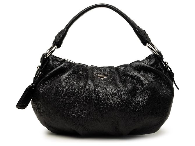 Sac Hobo Prada en cuir Cervo Lux plissé noir