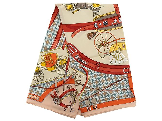 Foulard di seta Hermès Beige Les Voitures Nouvelles 65