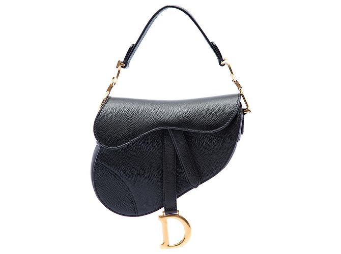 Dior Black Mini Grained Calfskin Saddle Preto