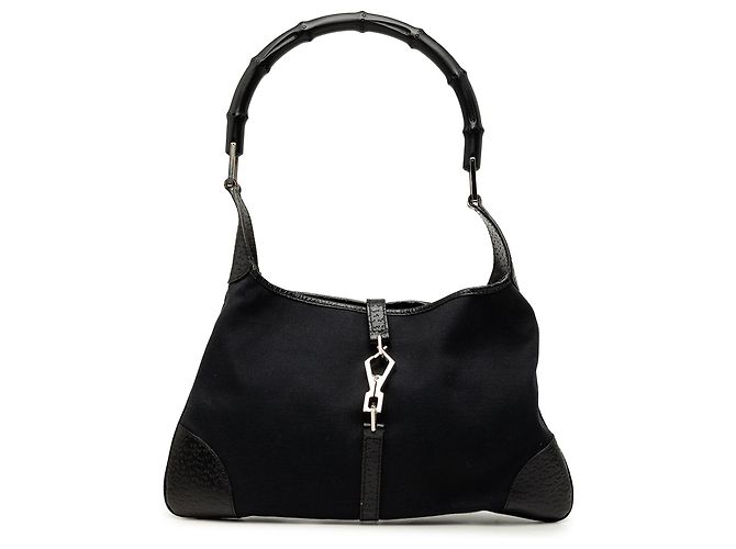 Gucci Bolsa Hobo Jackie em lona preta e bambu Preto