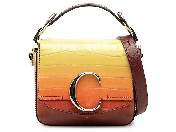 Bolso Satchel C Chloé de piel grabada efecto coco mini ombré amarillo