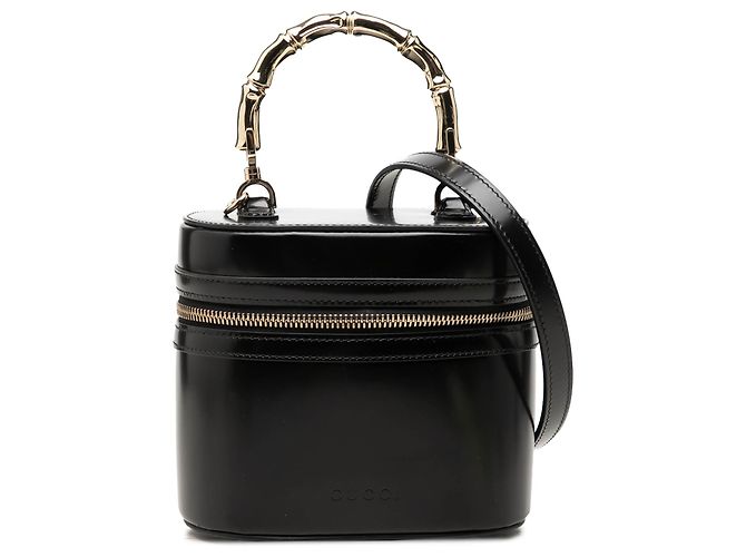 Bamboo Bolsa Vanity Gucci em couro de bezerro brilhante preto com bambu