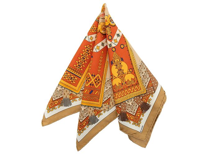 Lenço de seda Hermès Orange Brins D Or 45 Laranja